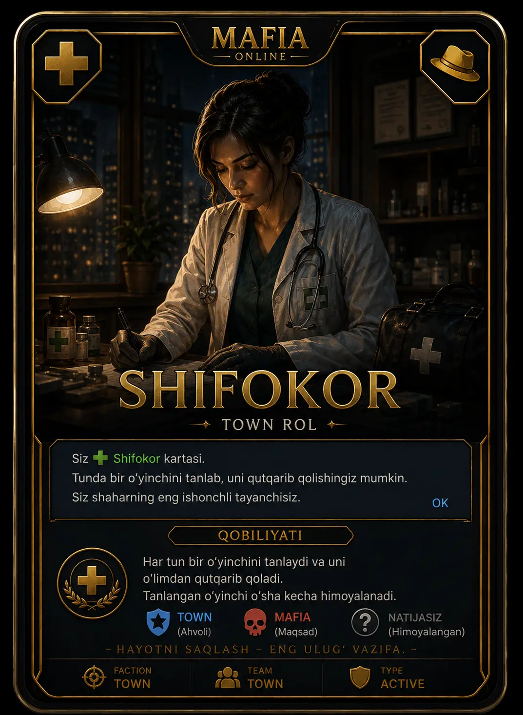 Shifokor — Mafia Online roli