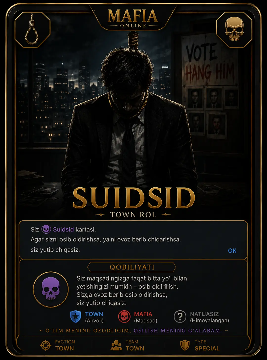 Suitsid — Mafia Online roli