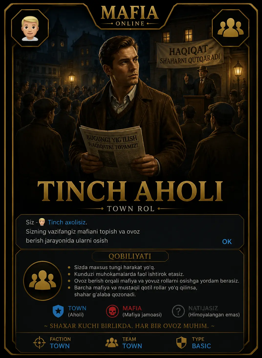 Tinch aholi — Mafia Online roli